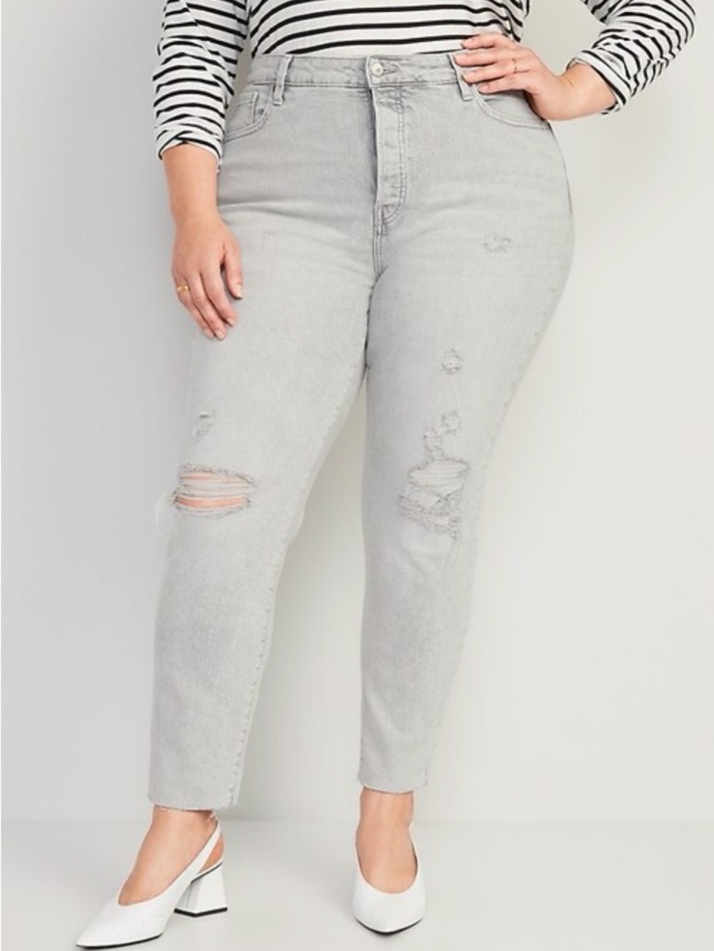 Old Navy High-Waisted O.G. Straight Gray  Ripped Cut-Off Jeans